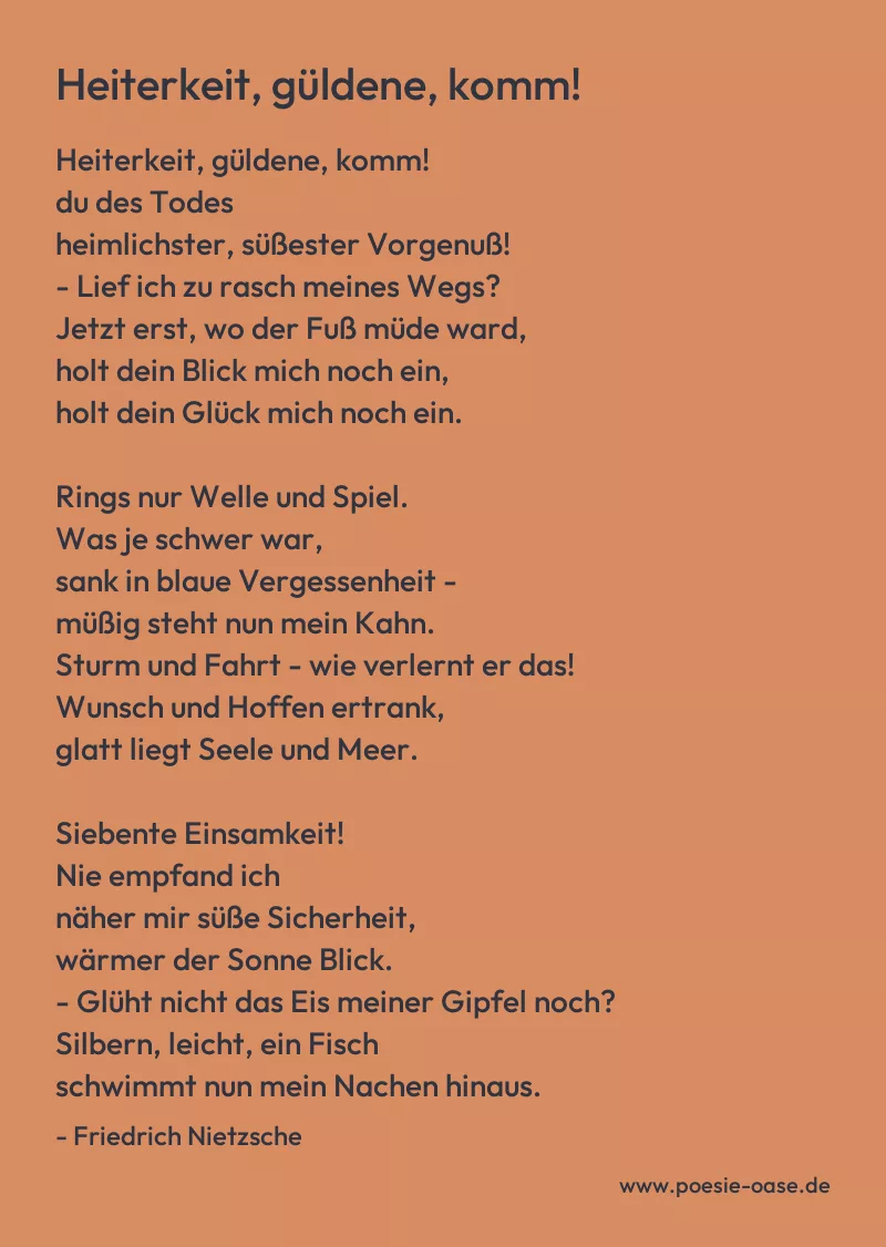 Gedicht: Heiterkeit, güldene, komm! von Friedrich Nietzsche