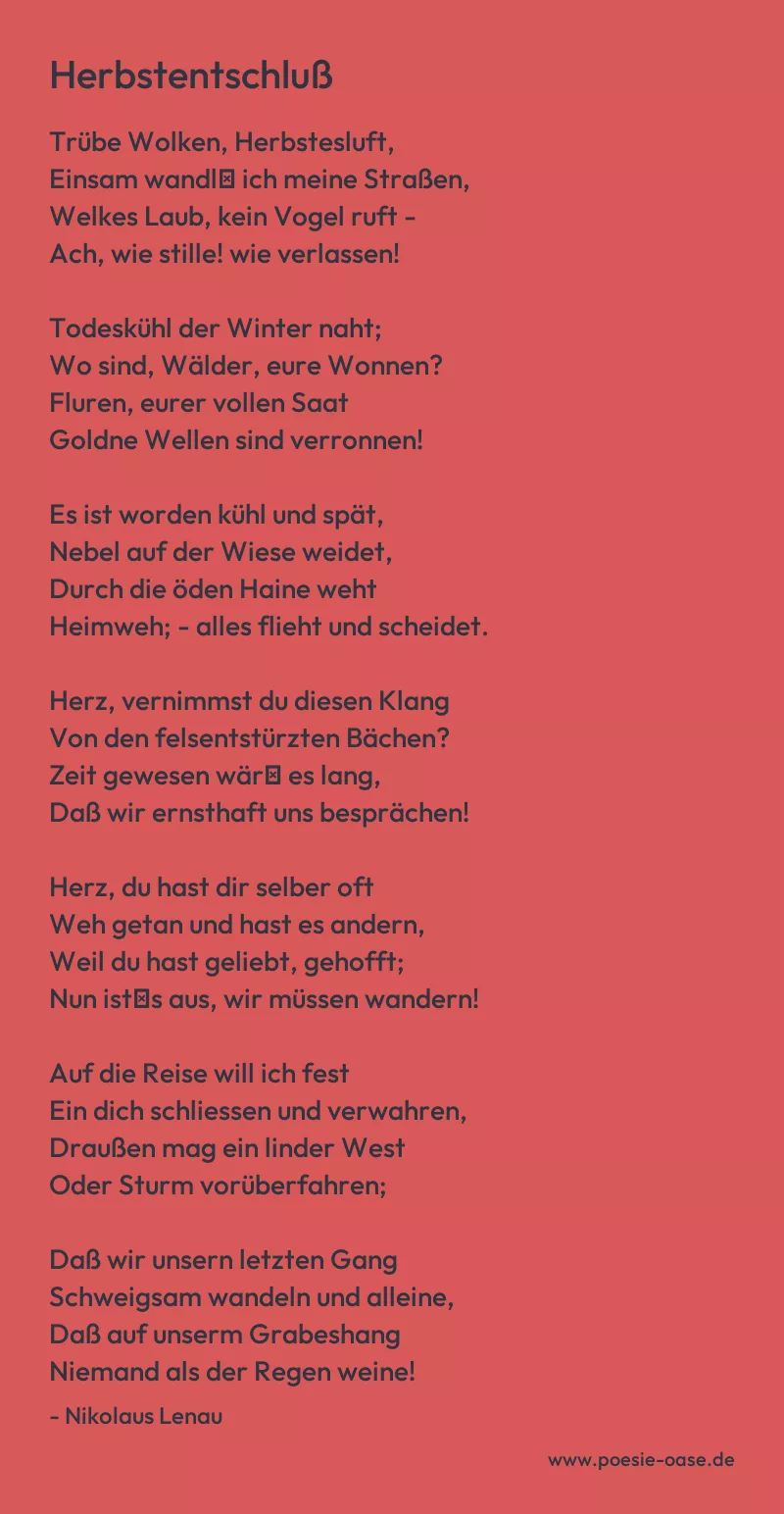Gedicht: Herbstentschluß von Nikolaus Lenau
