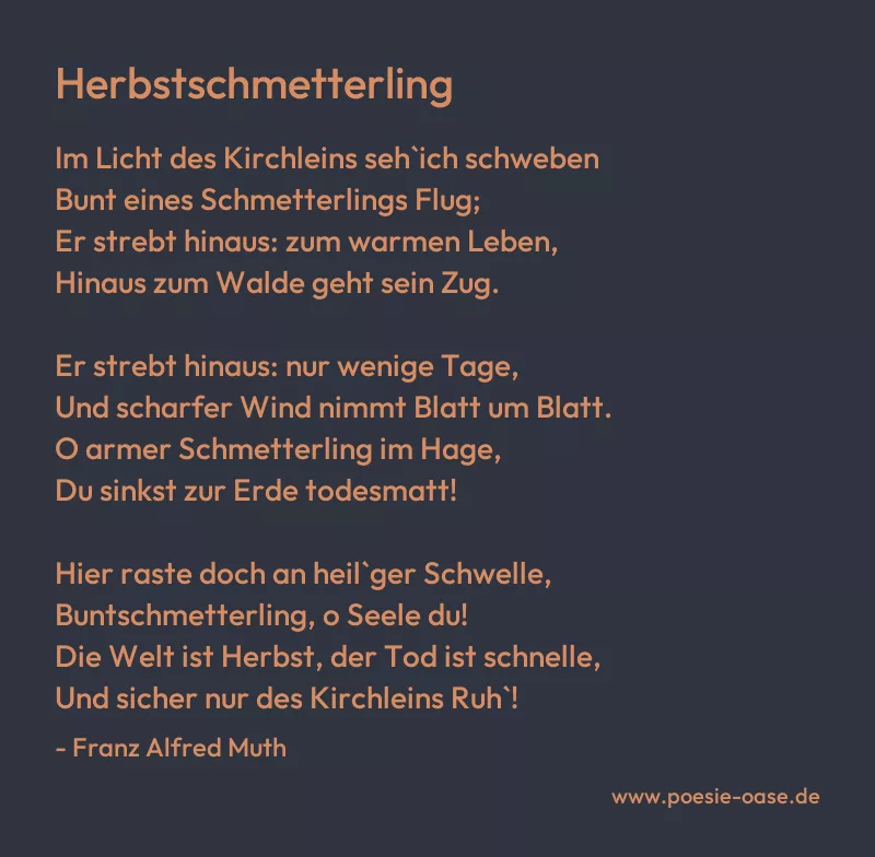 Gedicht: Herbstschmetterling von Franz Alfred Muth