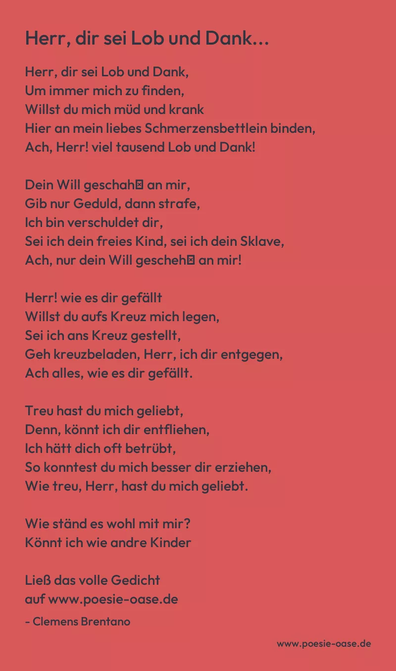 Gedicht: Herr, dir sei Lob und Dank... von Clemens Brentano