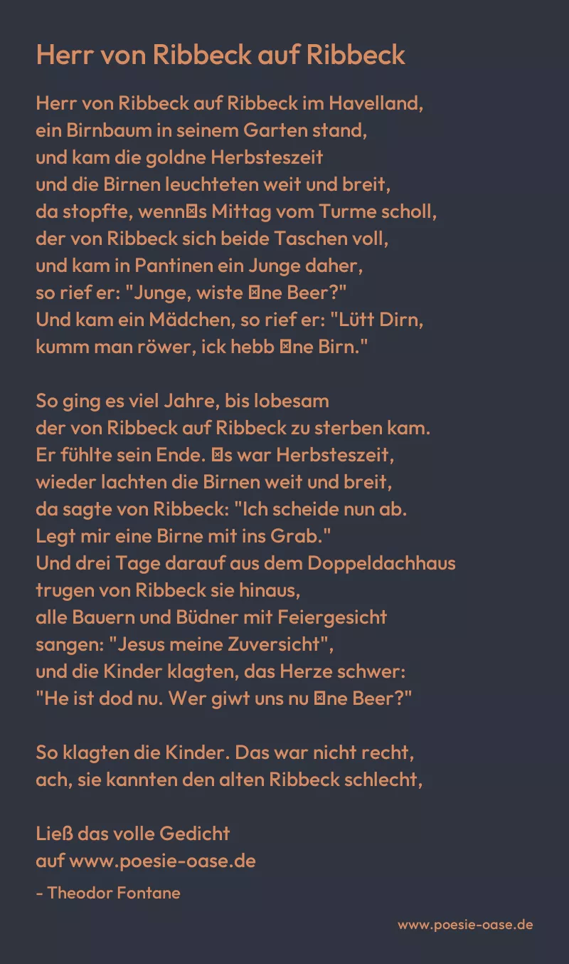 Gedicht: Herr von Ribbeck auf Ribbeck von Theodor Fontane
