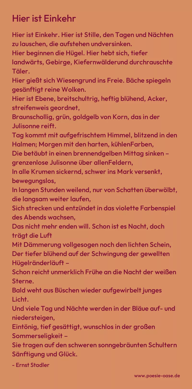 Gedicht: Hier ist Einkehr von Ernst Stadler