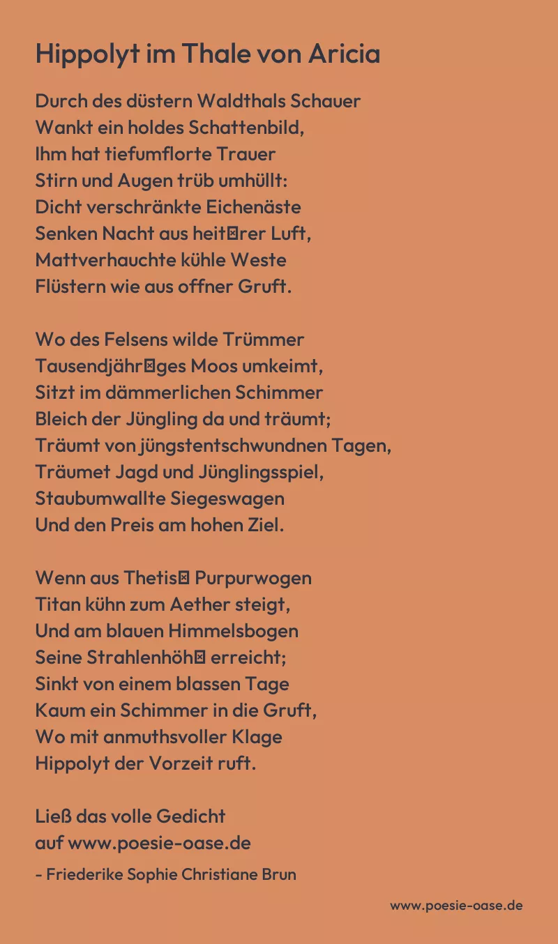 Gedicht: Hippolyt im Thale von Aricia von Friederike Sophie Christiane Brun