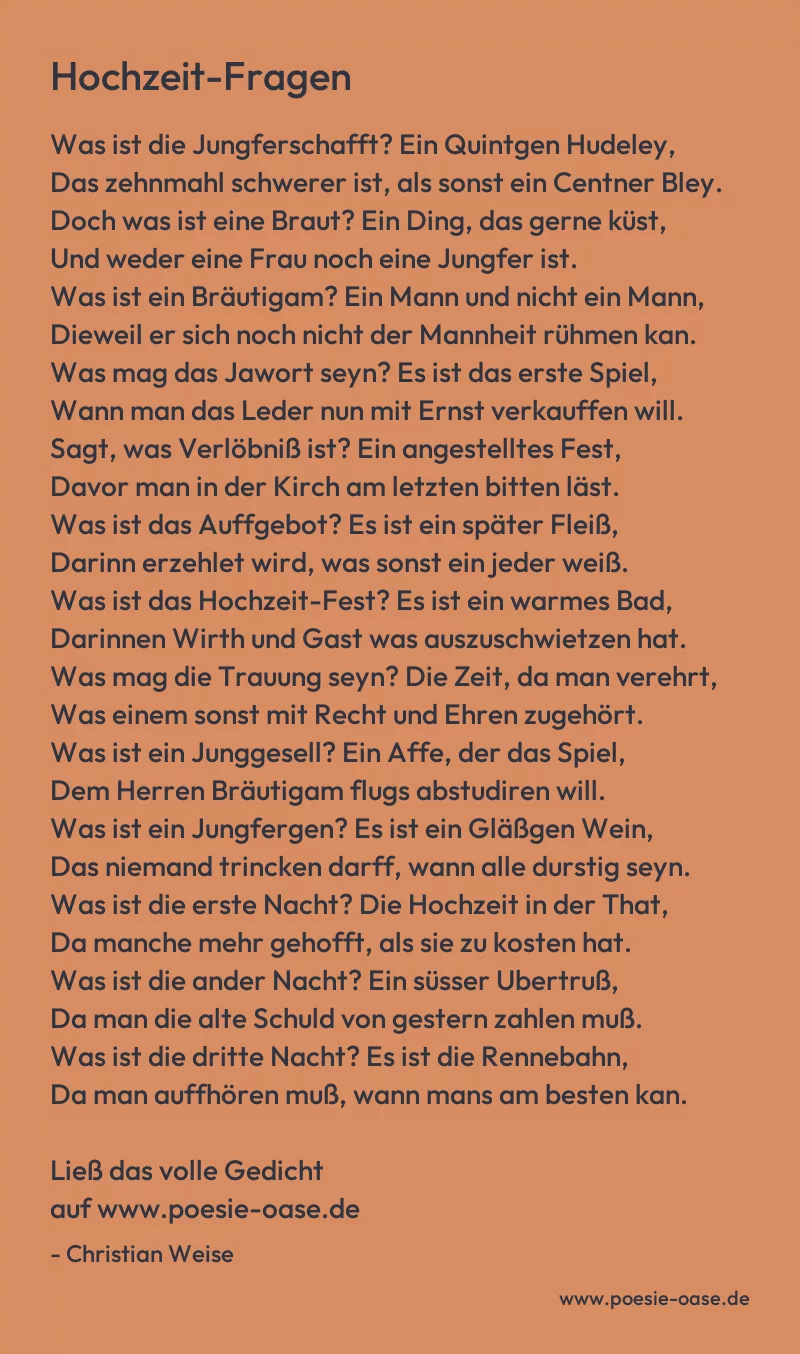 Gedicht: Hochzeit-Fragen von Christian Weise