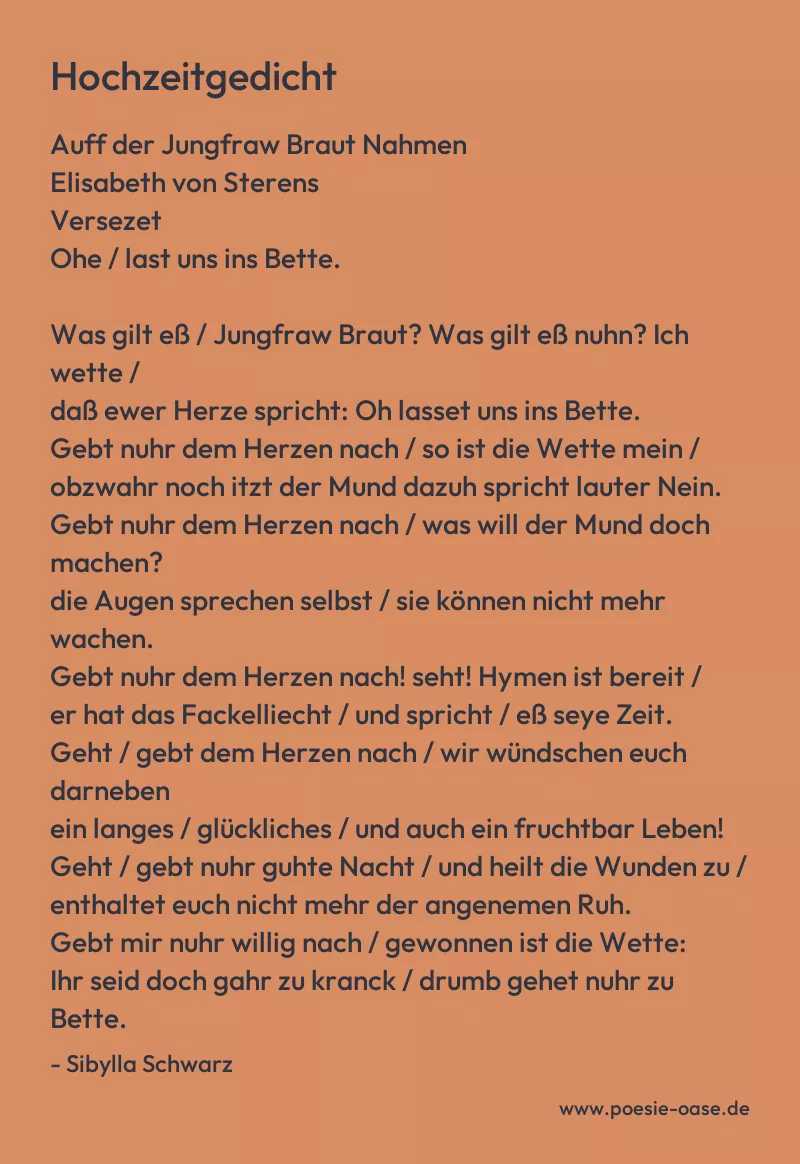 Gedicht: Hochzeitgedicht von Sibylla Schwarz