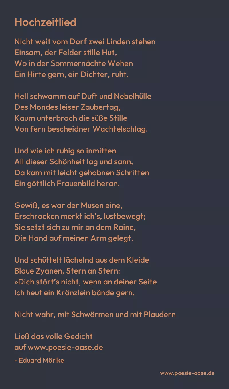 Gedicht: Hochzeitlied von Eduard Mörike
