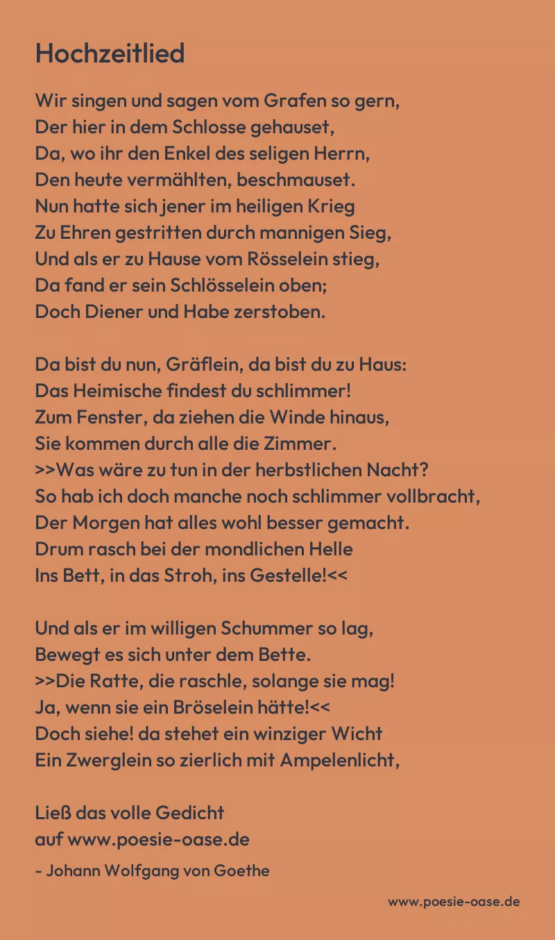 Gedicht: Hochzeitlied von Johann Wolfgang von Goethe