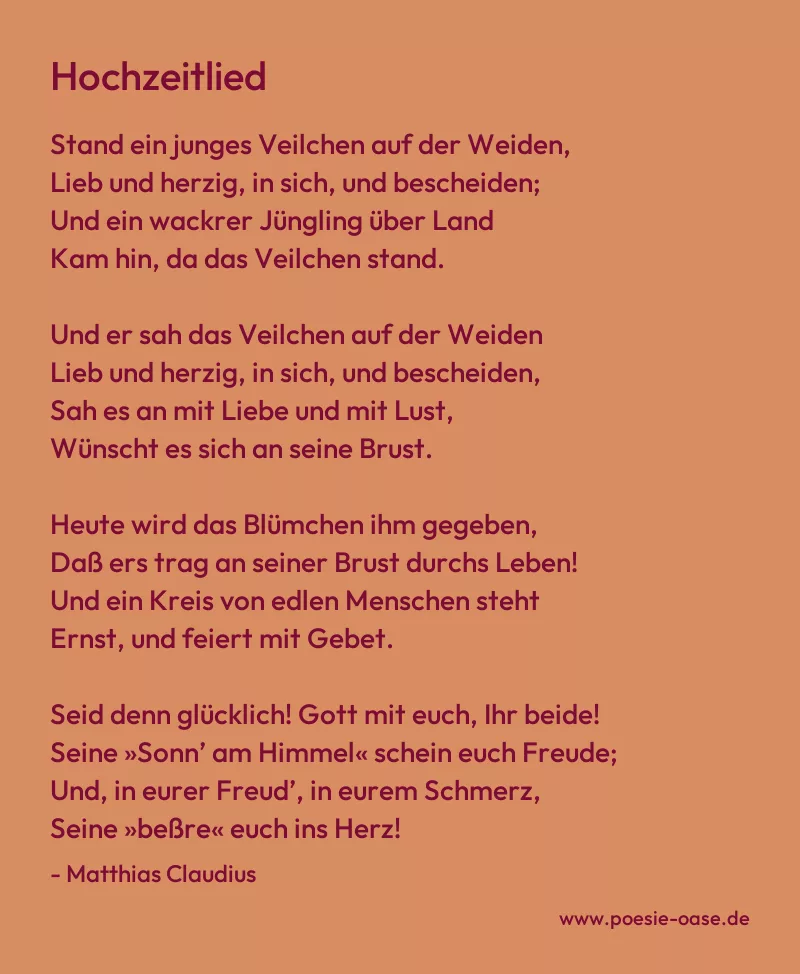 Gedicht: Hochzeitlied von Matthias Claudius