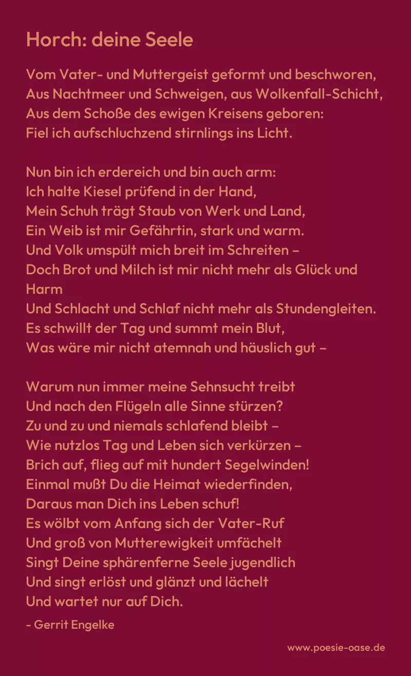 Gedicht: Horch: deine Seele von Gerrit Engelke