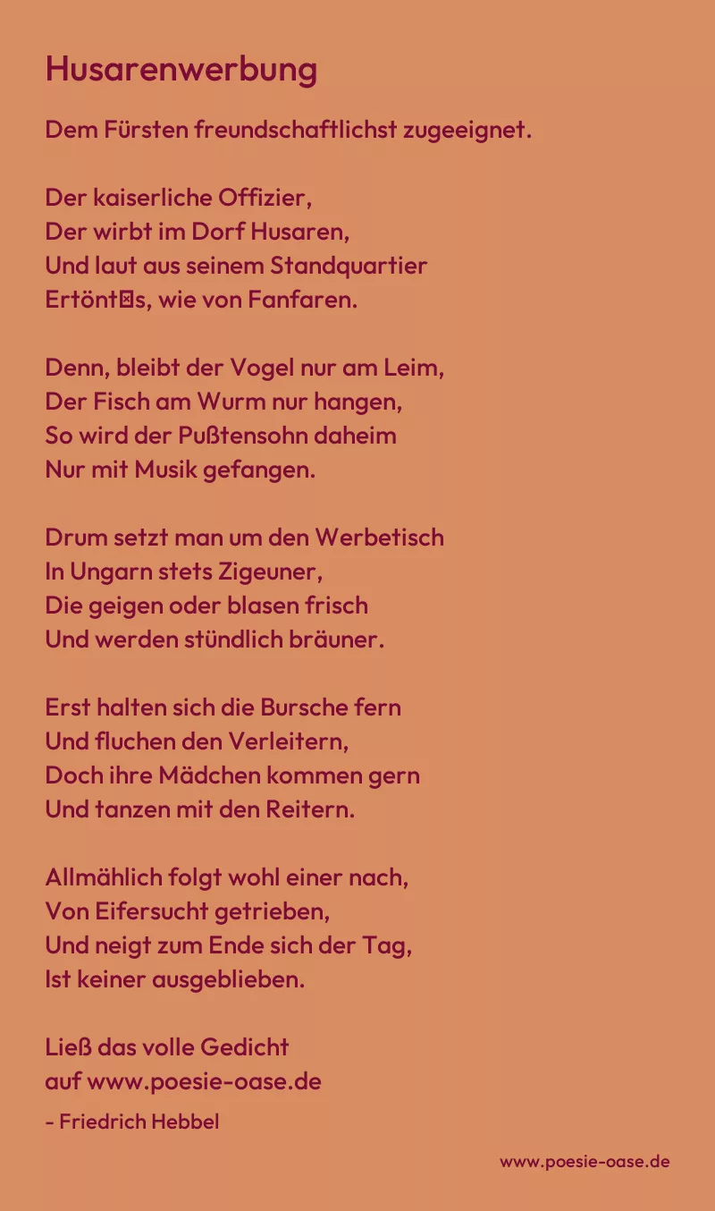 Gedicht: Husarenwerbung von Friedrich Hebbel