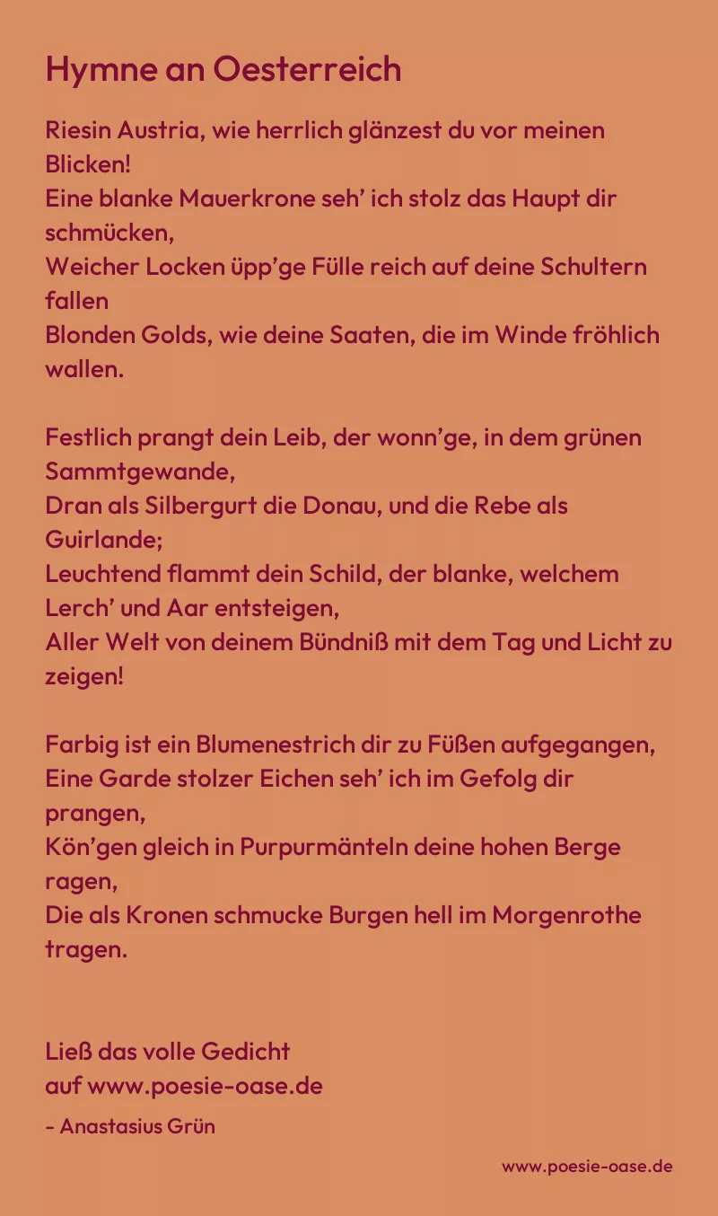 Gedicht: Hymne an Oesterreich von Anastasius Grün