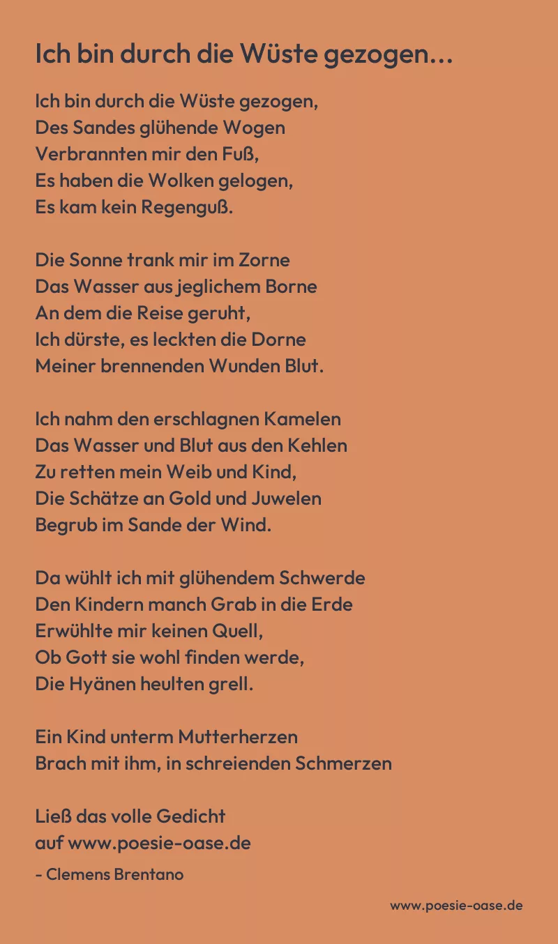 Gedicht: Ich bin durch die Wüste gezogen... von Clemens Brentano