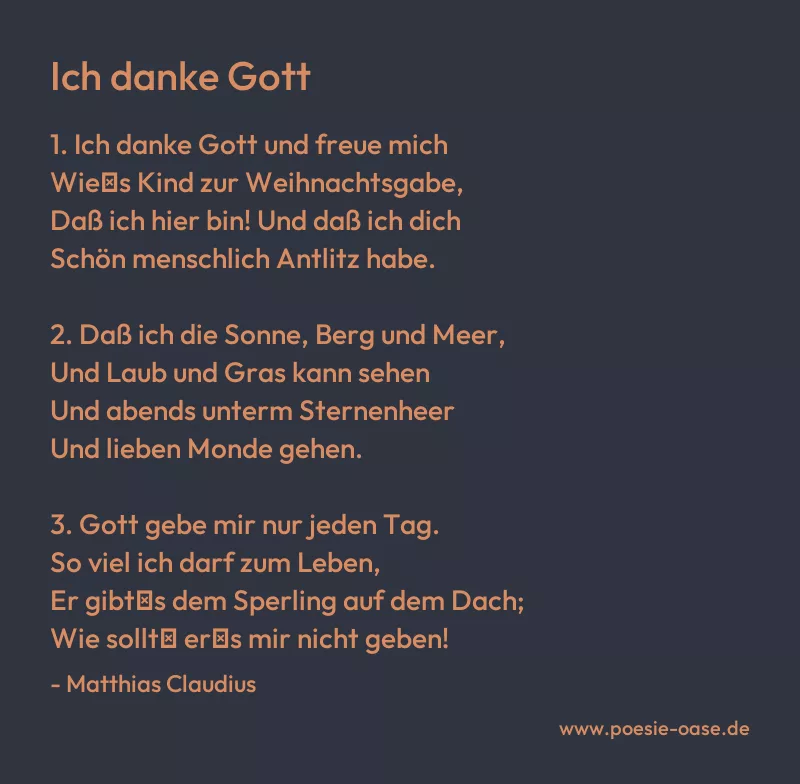 Gedicht: Ich danke Gott von Matthias Claudius