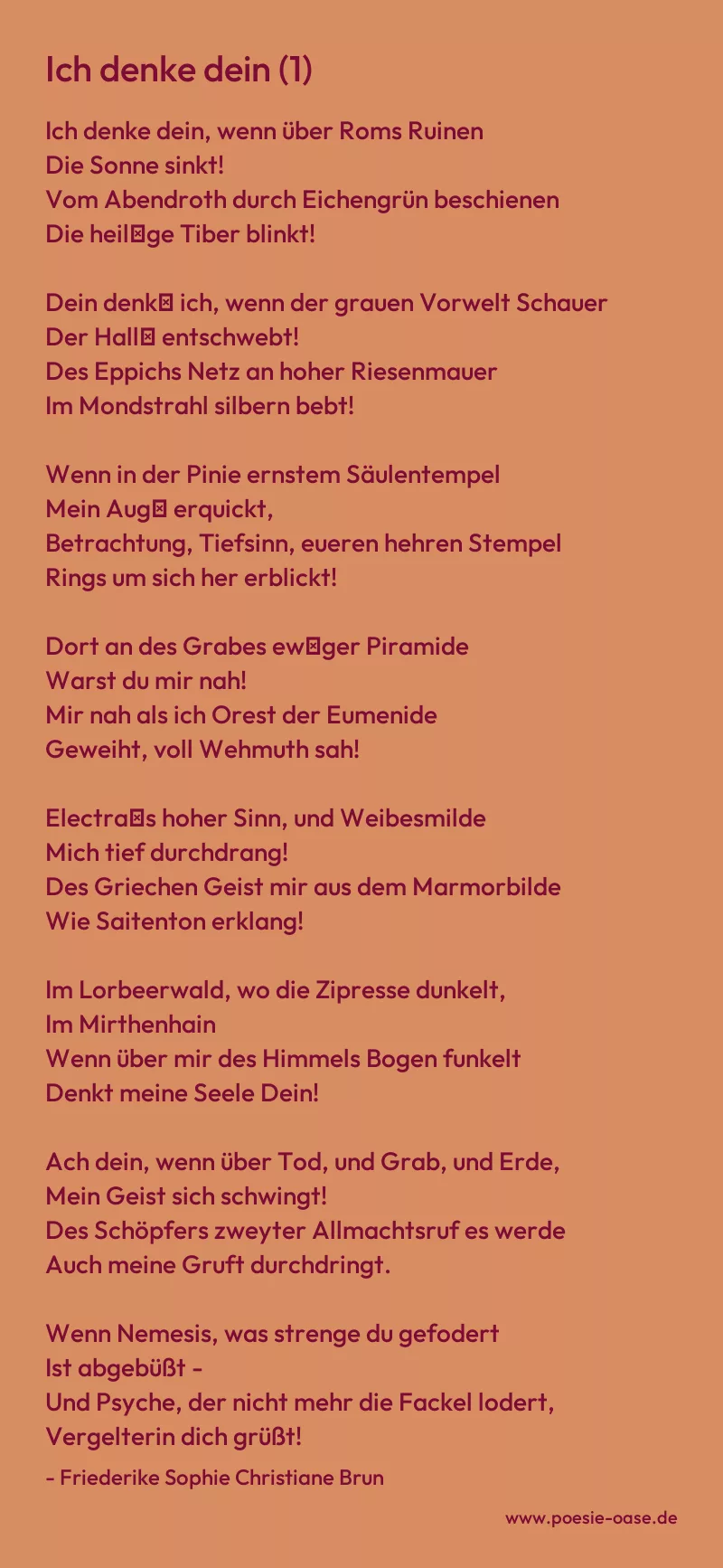 Gedicht: Ich denke dein (1) von Friederike Sophie Christiane Brun