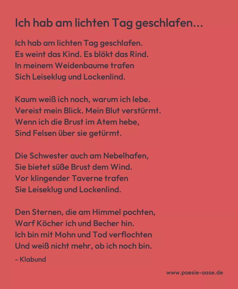 Gedicht: Ich hab am lichten Tag geschlafen... von Klabund
