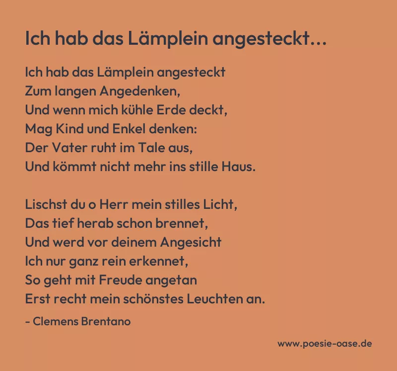 Gedicht: Ich hab das Lämplein angesteckt... von Clemens Brentano