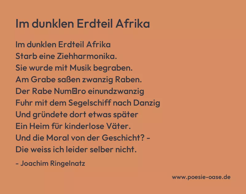 Gedicht: Im dunklen Erdteil Afrika von Joachim Ringelnatz