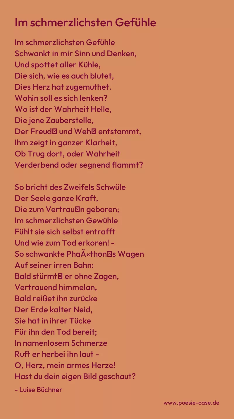 Gedicht: Im schmerzlichsten Gefühle von Luise Büchner