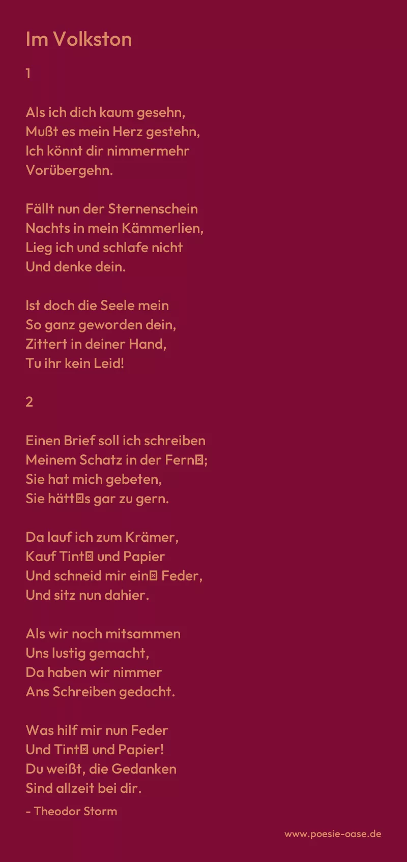 Gedicht: Im Volkston von Theodor Storm