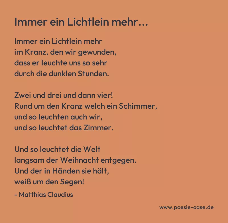 Gedicht: Immer ein Lichtlein mehr... von Matthias Claudius