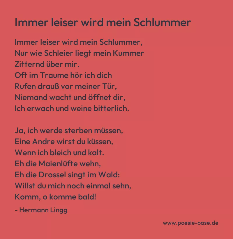 Gedicht: Immer leiser wird mein Schlummer von Hermann Lingg