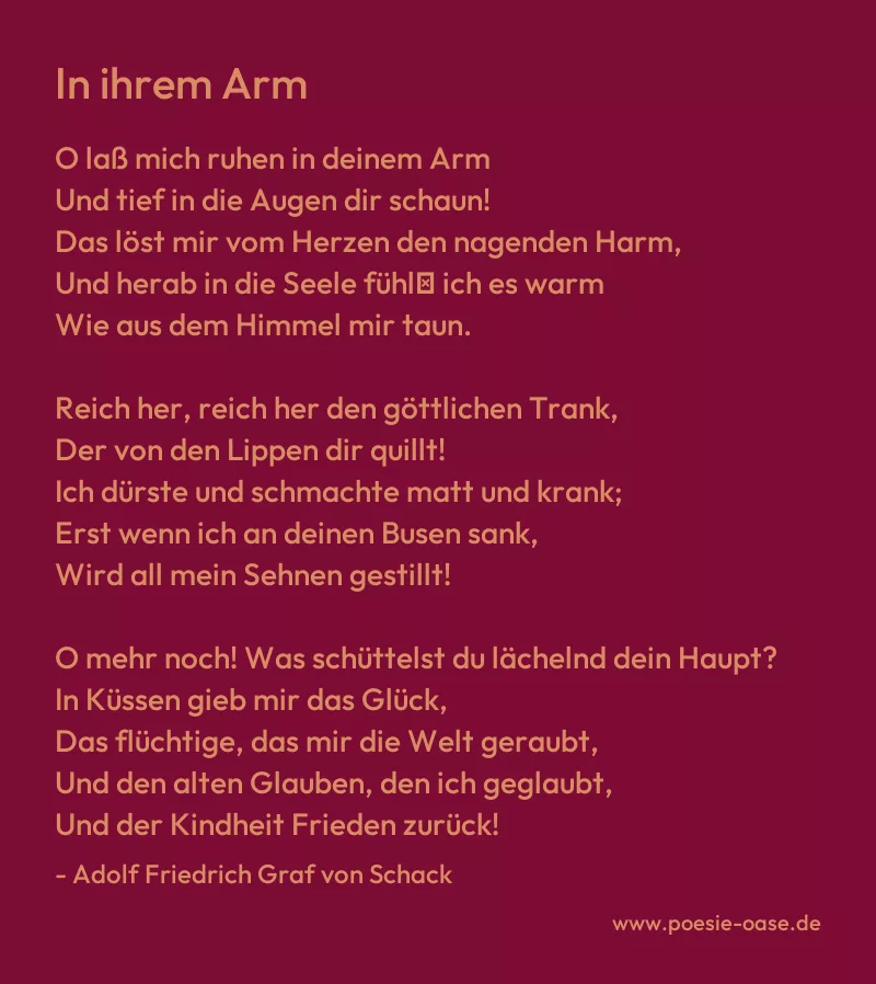 Gedicht: In ihrem Arm von Adolf Friedrich Graf von Schack