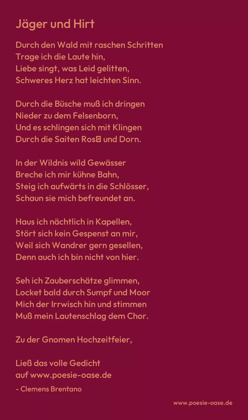Gedicht: Jäger und Hirt von Clemens Brentano