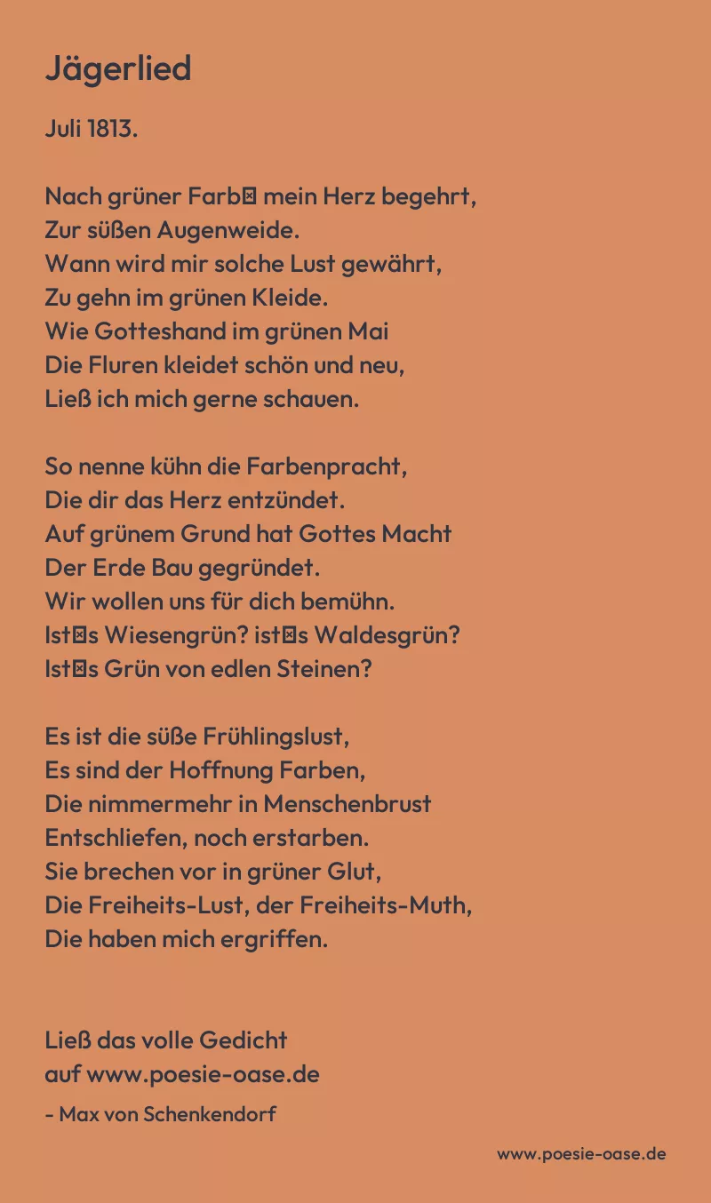 Gedicht: Jägerlied von Max von Schenkendorf