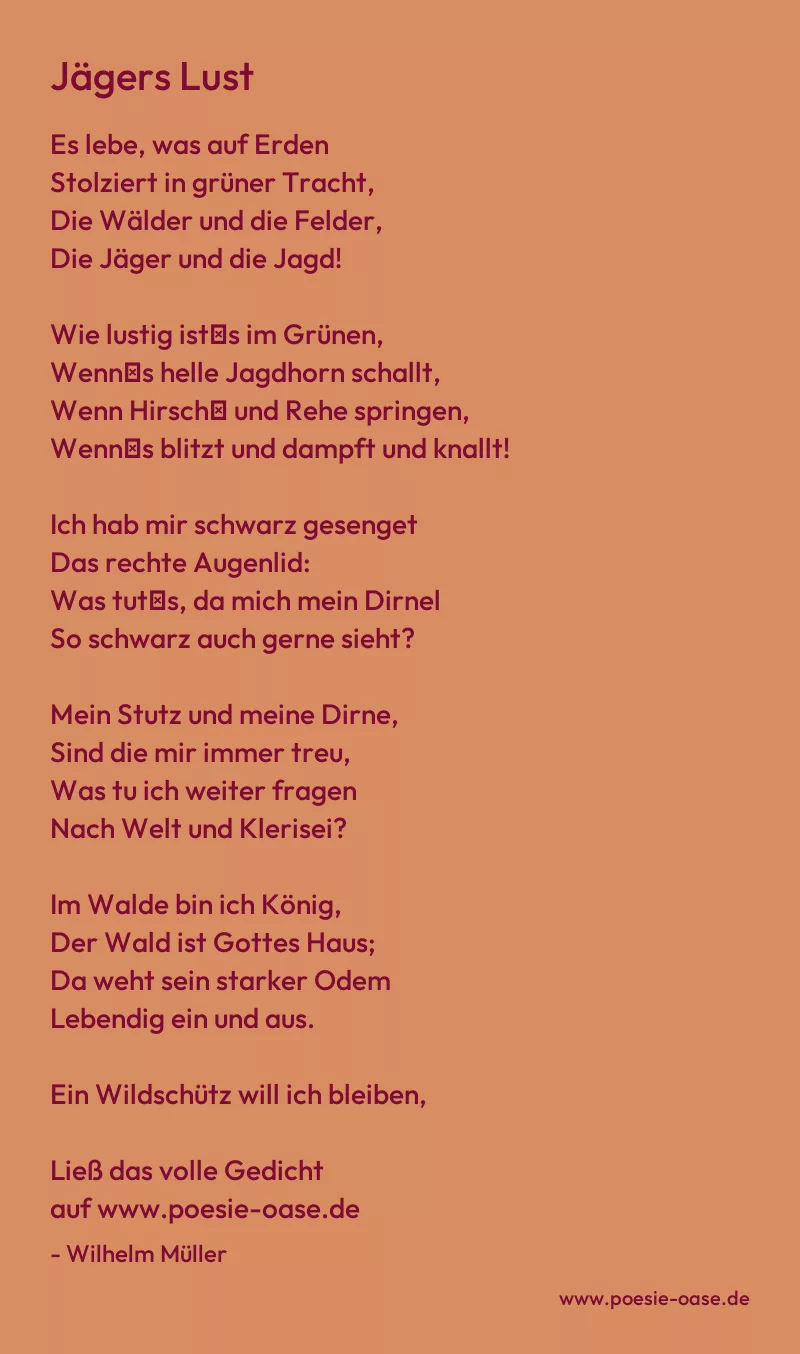 Gedicht: Jägers Lust von Wilhelm Müller