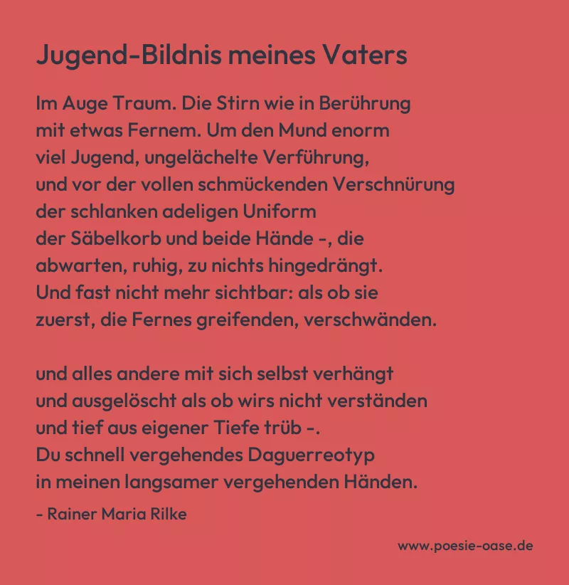Gedicht: Jugend-Bildnis meines Vaters von Rainer Maria Rilke