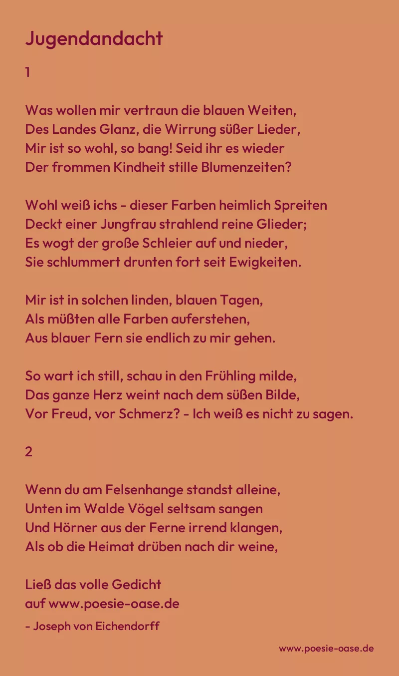 Gedicht: Jugendandacht von Joseph von Eichendorff