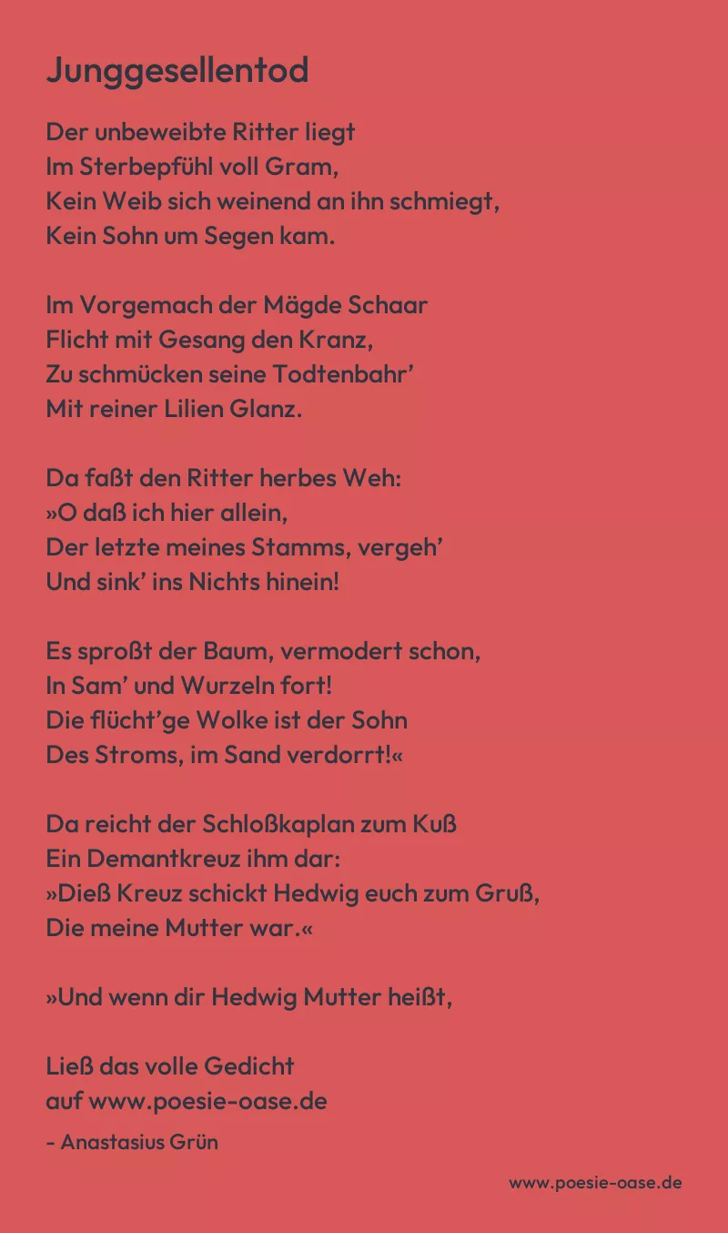 Gedicht: Junggesellentod von Anastasius Grün