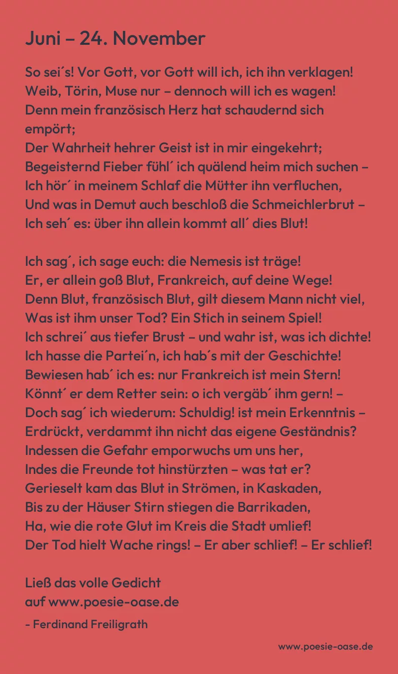 Gedicht: Juni – 24. November von Ferdinand Freiligrath
