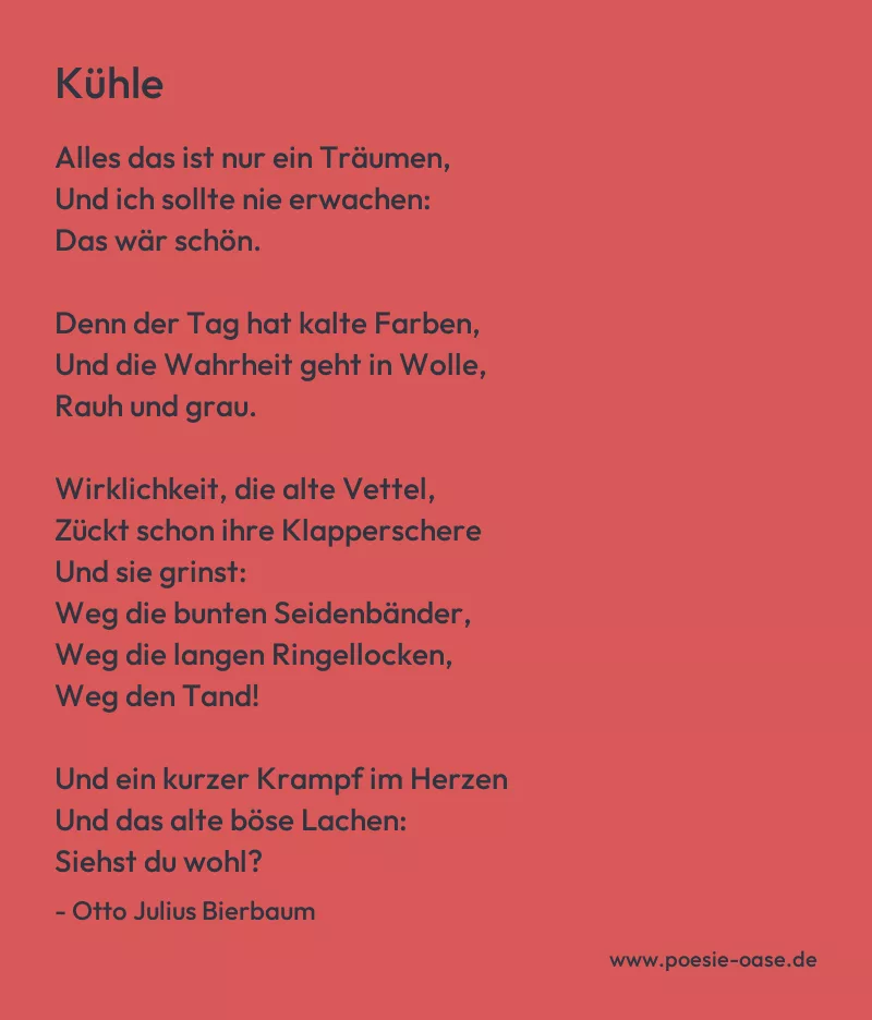 Gedicht: Kühle von Otto Julius Bierbaum