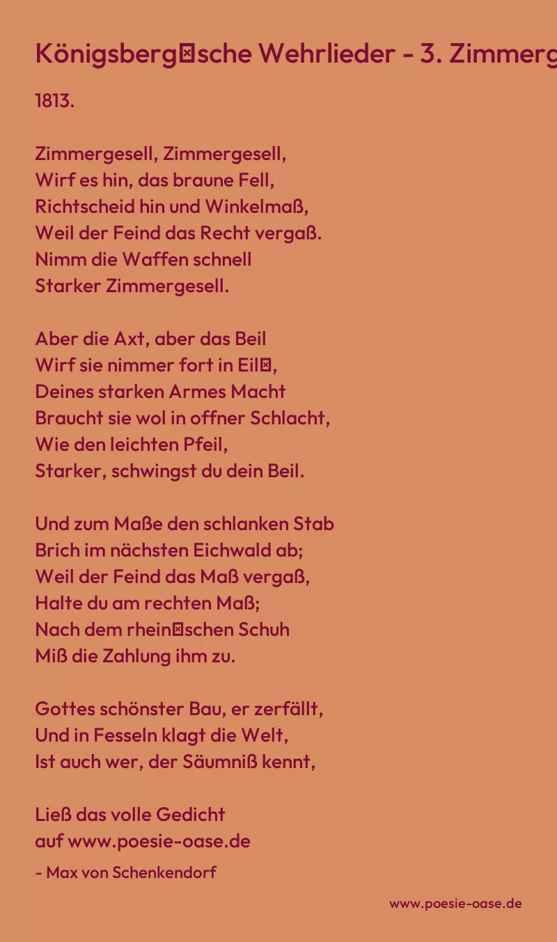 Gedicht: Königsberg′sche Wehrlieder - 3. Zimmergesellen von Max von Schenkendorf