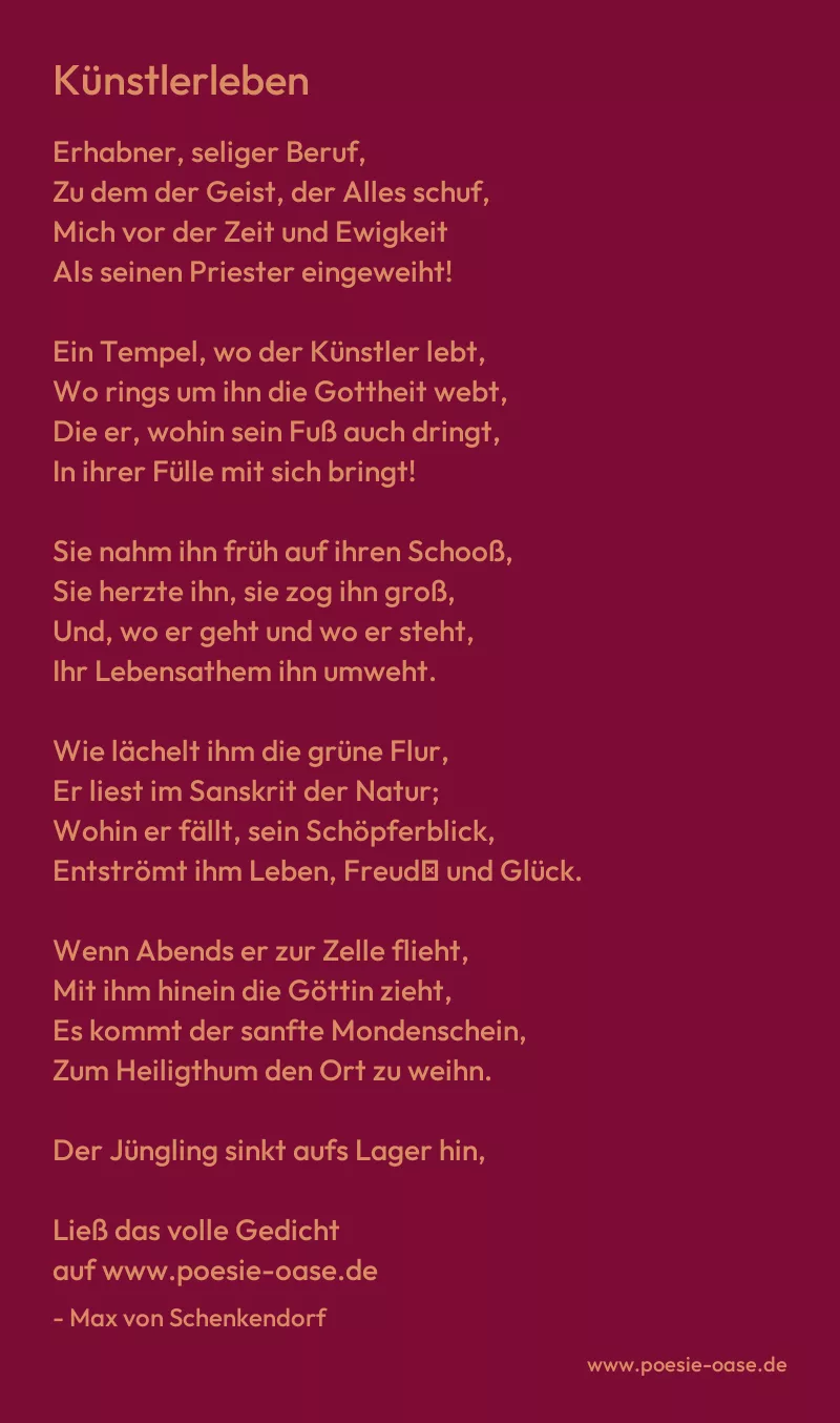 Gedicht: Künstlerleben von Max von Schenkendorf