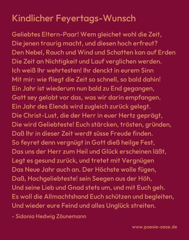 Gedicht: Kindlicher Feyertags-Wunsch von Sidonia Hedwig Zäunemann