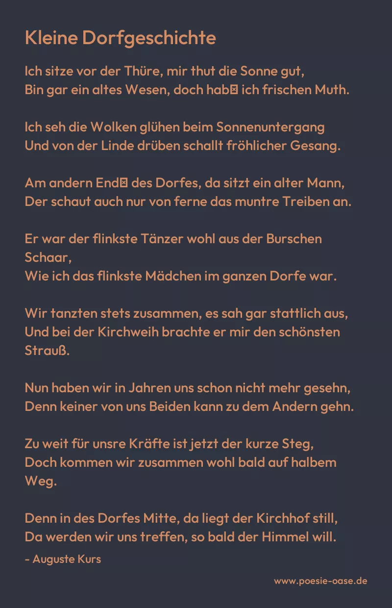 Gedicht: Kleine Dorfgeschichte von Auguste Kurs