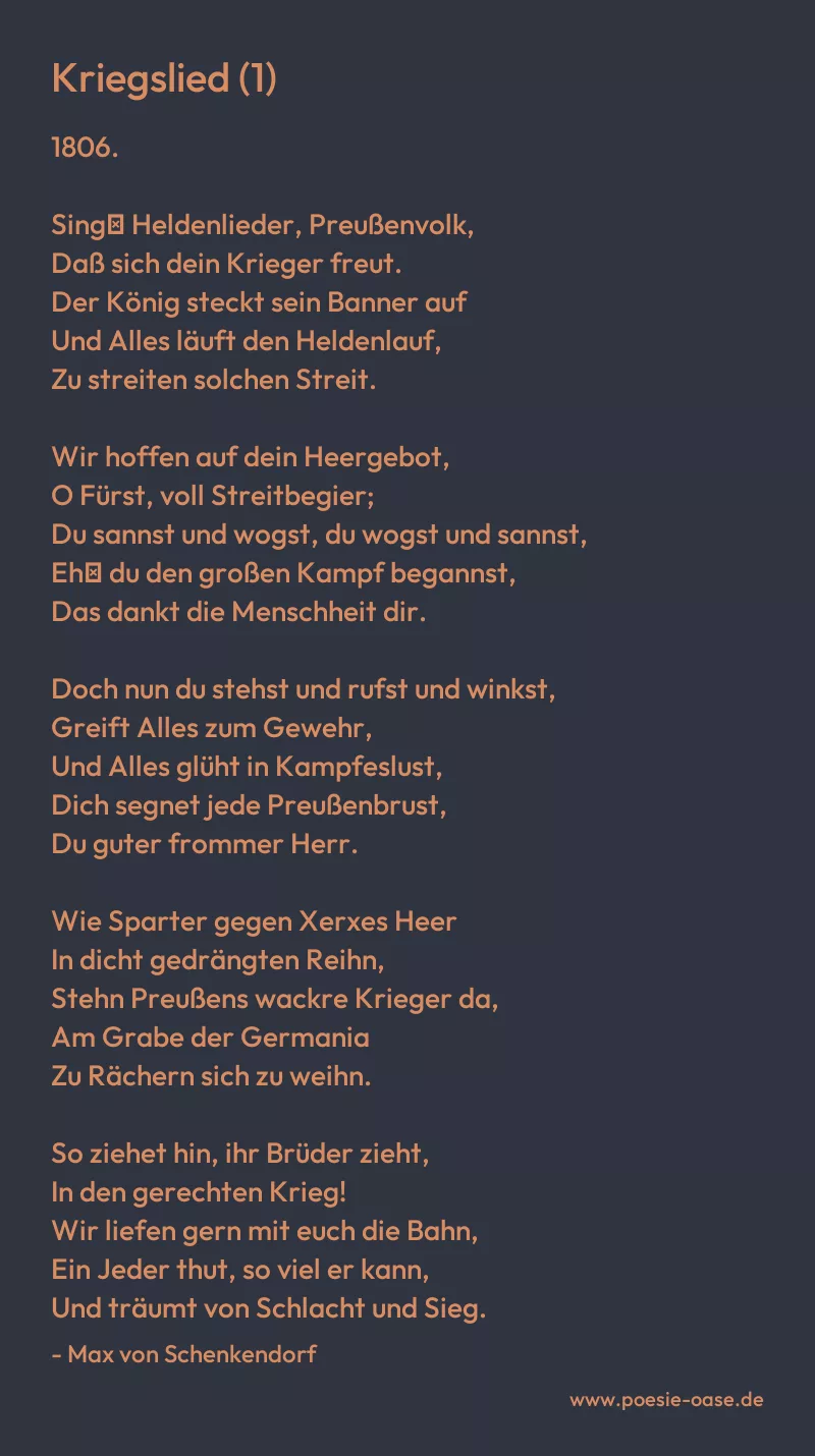 Gedicht: Kriegslied (1) von Max von Schenkendorf