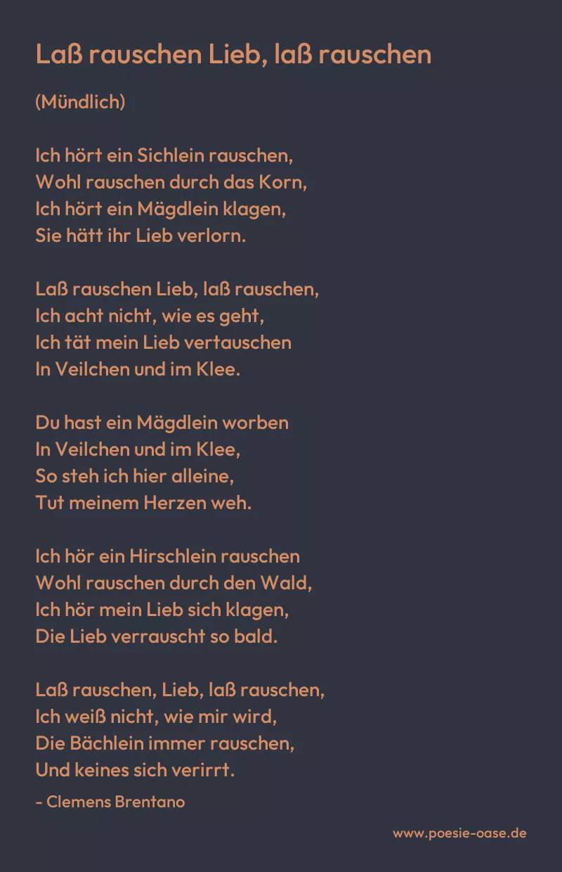 Gedicht: Laß rauschen Lieb, laß rauschen von Clemens Brentano