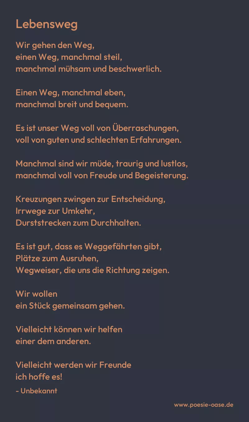 Gedicht: Lebensweg von Unbekannt
