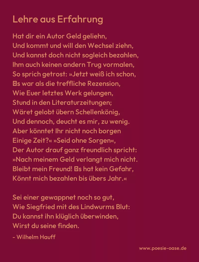 Gedicht: Lehre aus Erfahrung von Wilhelm Hauff