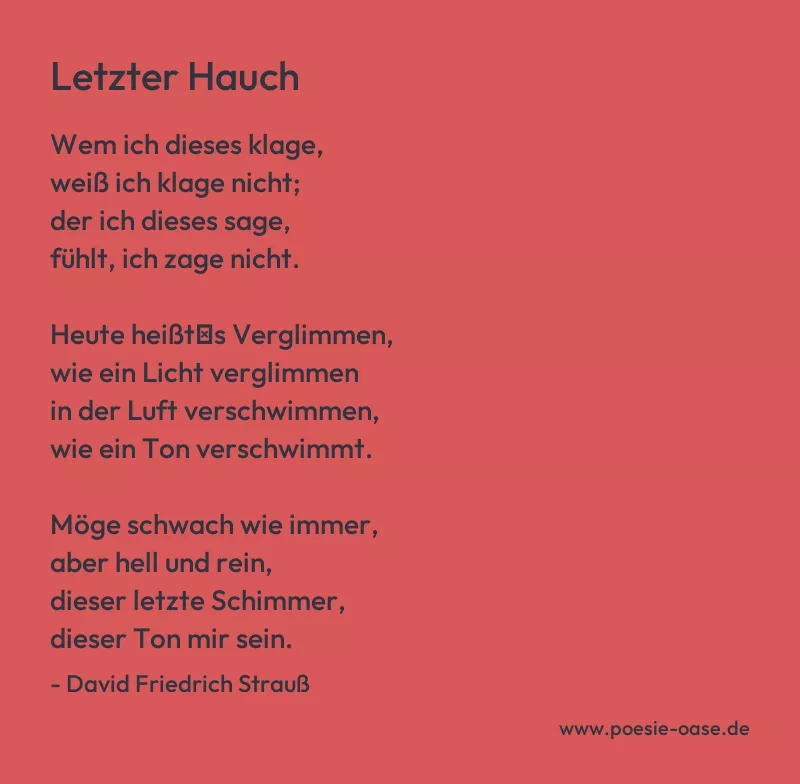 Gedicht: Letzter Hauch von David Friedrich Strauß