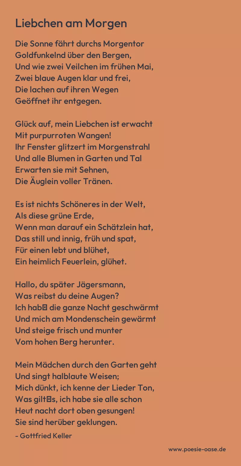 Gedicht: Liebchen am Morgen von Gottfried Keller