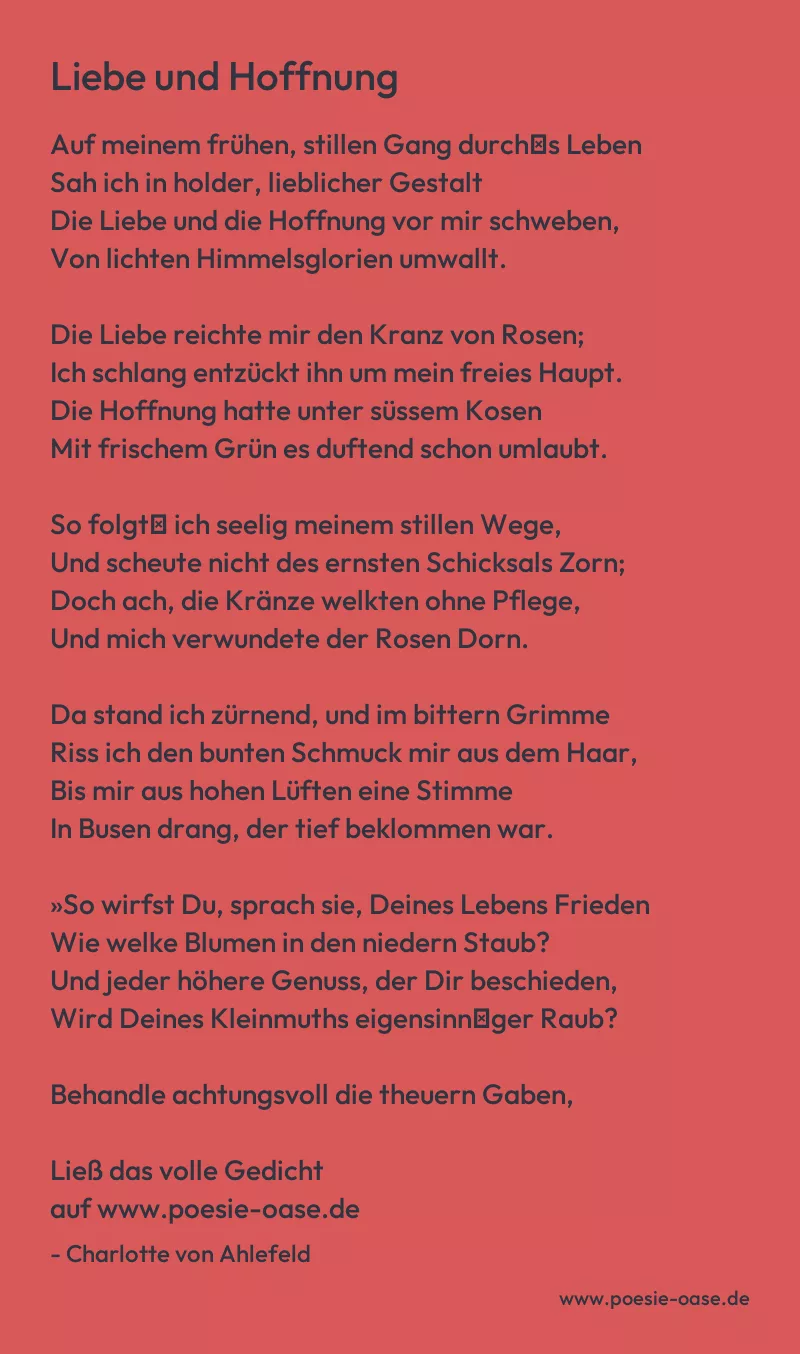 Gedicht: Liebe und Hoffnung von Charlotte von Ahlefeld