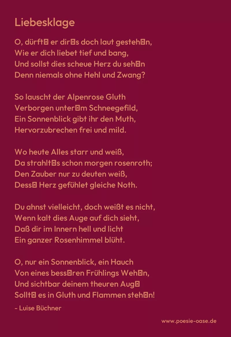 Gedicht: Liebesklage von Luise Büchner