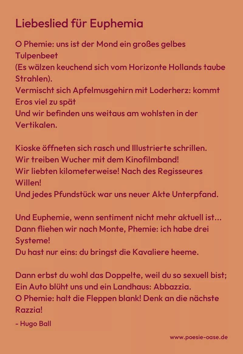 Gedicht: Liebeslied für Euphemia von Hugo Ball