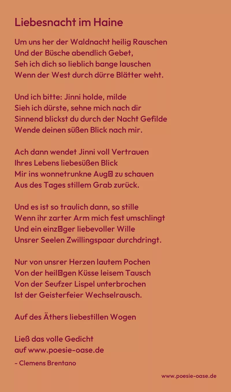 Gedicht: Liebesnacht im Haine von Clemens Brentano