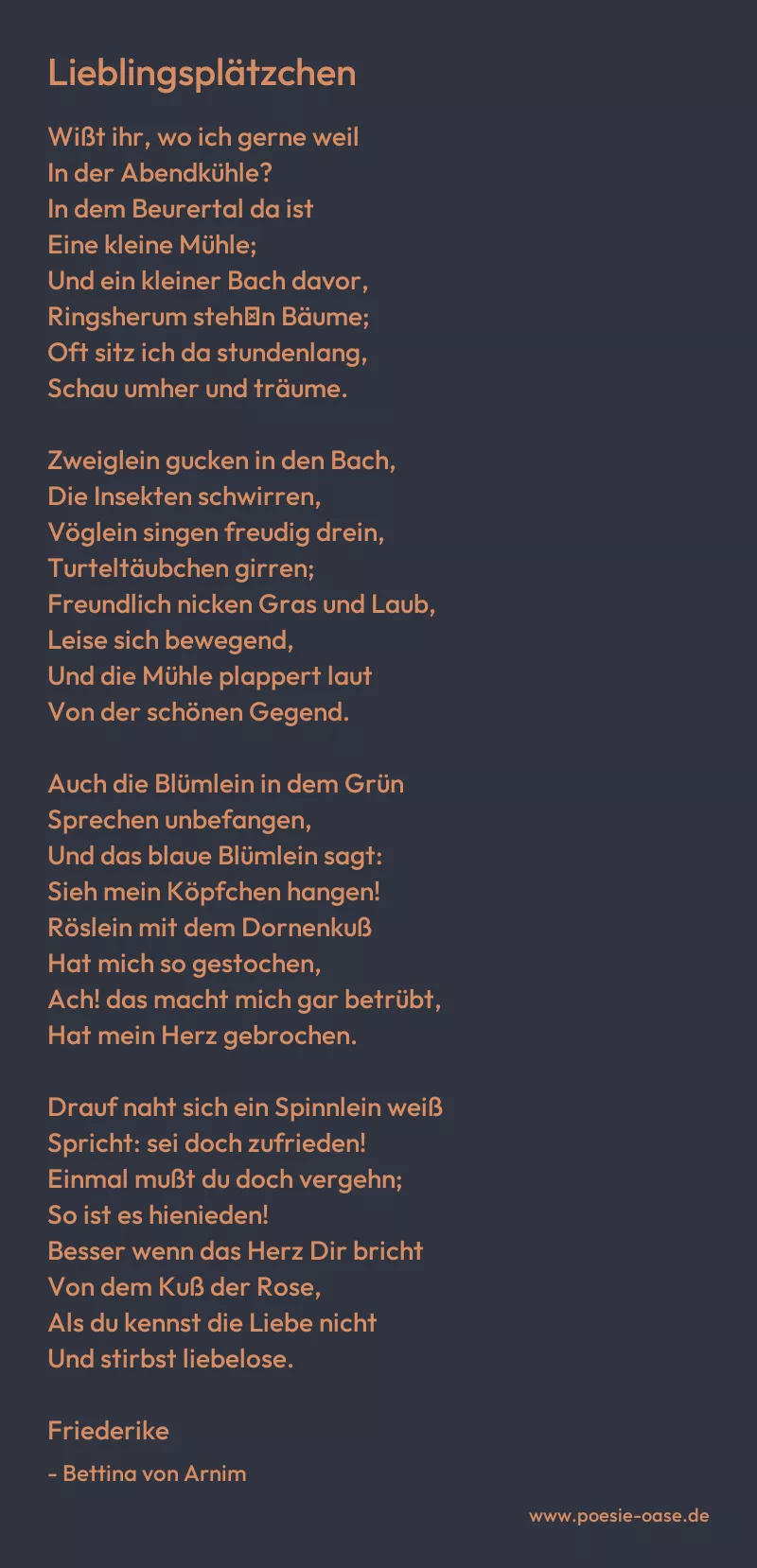 Gedicht: Lieblingsplätzchen von Bettina von Arnim