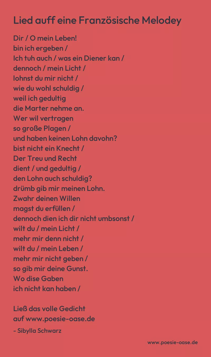 Gedicht: Lied auff eine Französische Melodey von Sibylla Schwarz